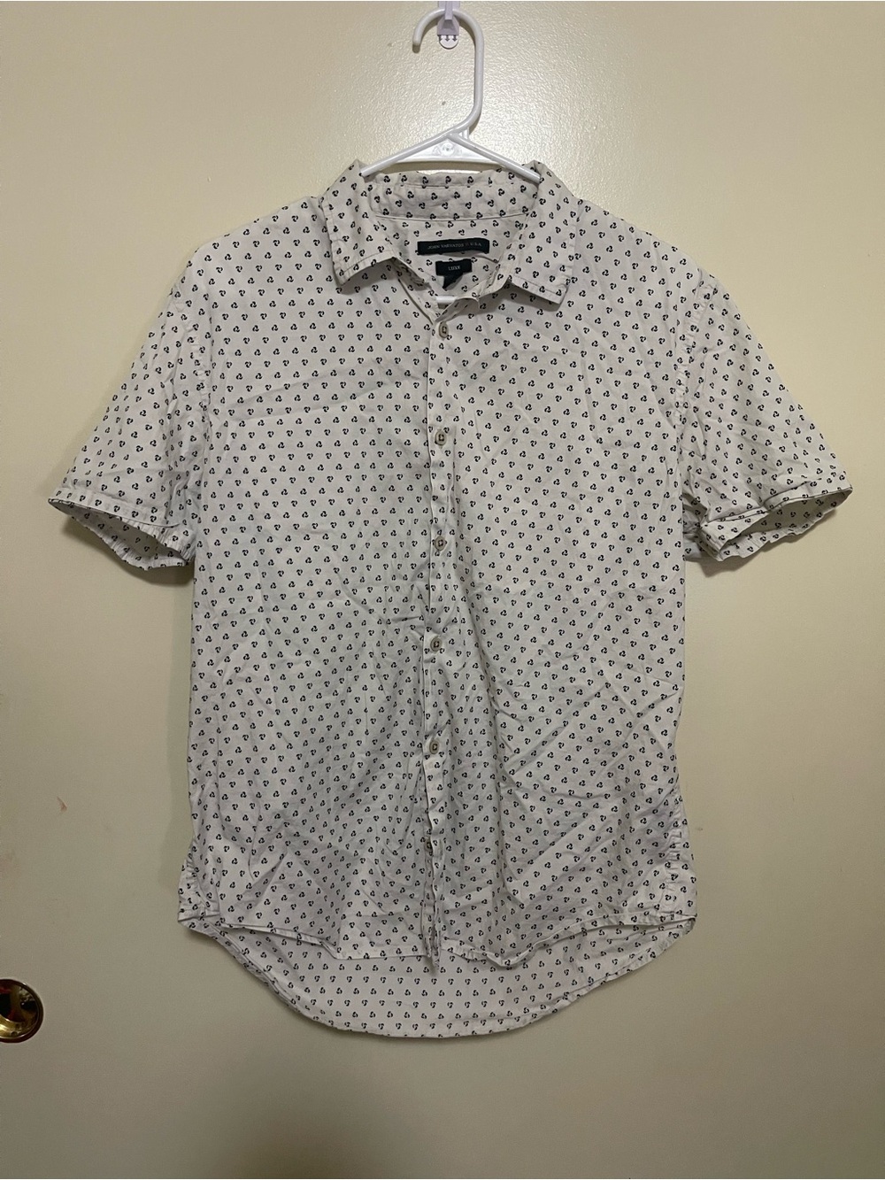 John Varvatos White Short-Sleeve Button-Down with Navy Dot Print